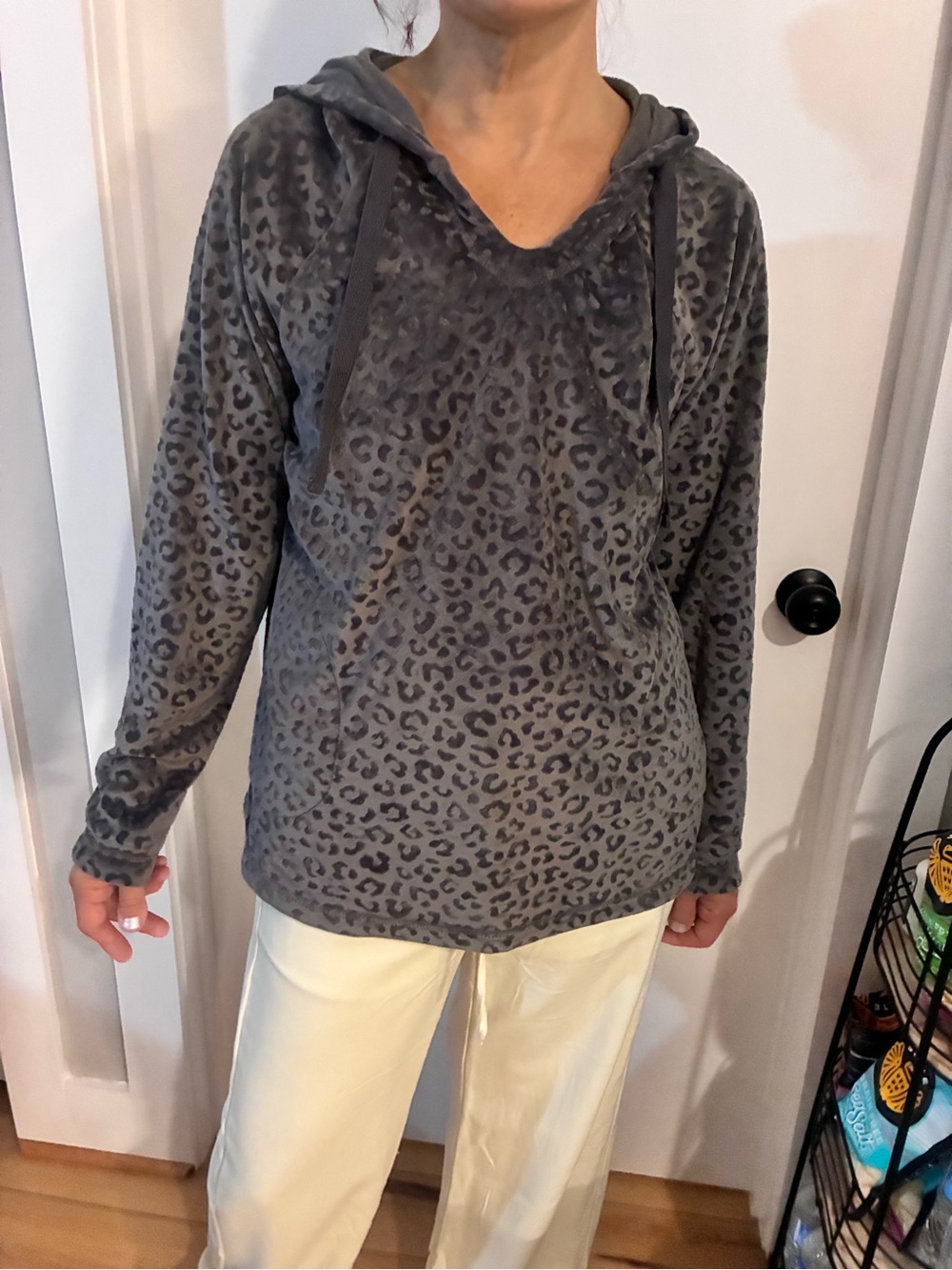 Plush by Us Angels Charcoal Leopard-Print Plush Hooded Pullover